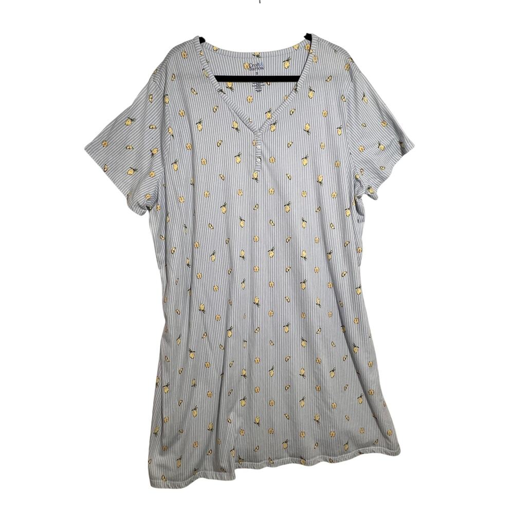 CROFT & BARROW Womens 3X Blue Lemon Print Cotton Blend Nightgown Sleepshirt